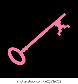 Vintage key sign. Vector. Pink icon on black background.