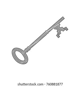 Vintage key sign. Vector. Shaded gray icon on white background. Isolated.