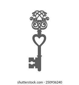 Vintage Key Silhouette isolated on white background vector illustration