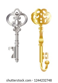 vintage key silver and gold vector illustration isolated