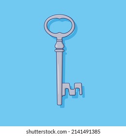 Vintage Key Vector Icon Illustration. Vector. Retro House Key Flat Cartoon Style Suitable for Web Landing Page, Banner, Flyer, Sticker, Wallpaper, Background