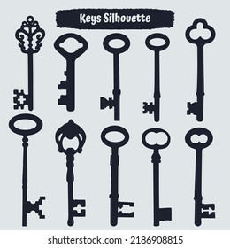 Vintage key vector set in engraving style. antique collection