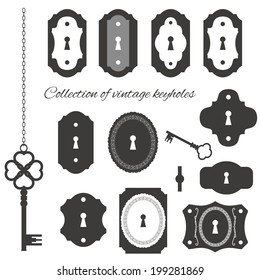 Vintage keyholes and keys set.