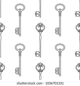 Vintage keys. Black and white seamless pattern for coloring books, pages. Vector