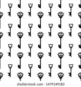 Vintage keys black and white vector seamless pattern. EPS 10