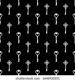 Vintage keys black and white vector seamless pattern. EPS 10