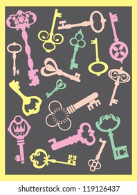 vintage keys collection. vector illustration