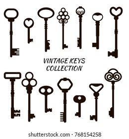 Vintage keys collection. Vector illustration.