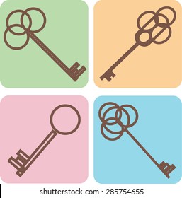 Vintage keys icon set