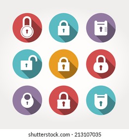 Vintage keys and keyholes. Collection of antique and modern padlocks. Vector illustration.