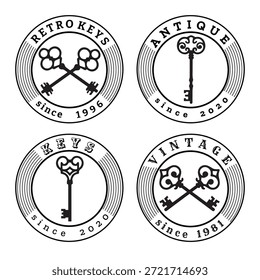 Conjunto de emblemas de etiquetas de claves de Antiguas. Clave antigua en marcos aislados Ilustración vectorial