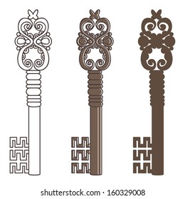 Vintage keys on white, vector, set 1