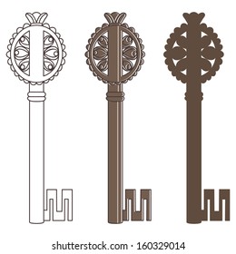 Vintage keys on white, vector, set 3