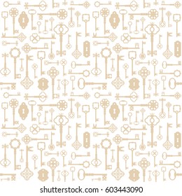 Vintage keys seamless pattern background. For print and web.