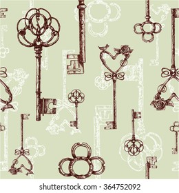 Vintage keys. seamless pattern. Hand drawn illustration. antiques icon.