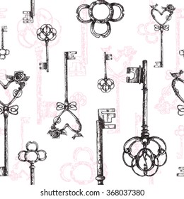 Vintage keys. seamless pattern. Hand drawn illustration. antiques icon.