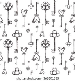 Vintage keys. seamless pattern. Hand drawn illustration. antiques icon.