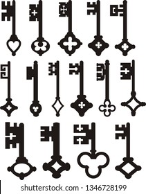 Vintage Keys set. Black silhouettes