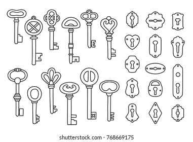 Vintage Keys Set Outlines Isolated On Stock Vector (Royalty Free ...