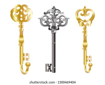 vintage keys silver and gold vector illustration isolated