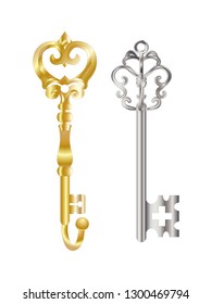 vintage keys silver and gold vector illustration isolated