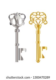 vintage keys silver and gold vector illustration isolated