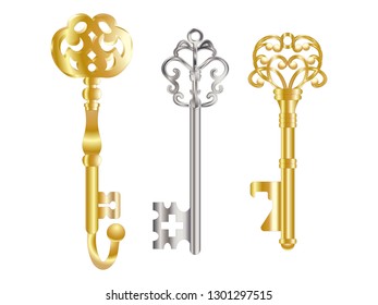 vintage keys silver and gold vector illustration isolated