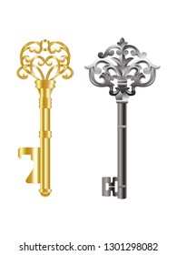 vintage keys silver and gold vector illustration isolated