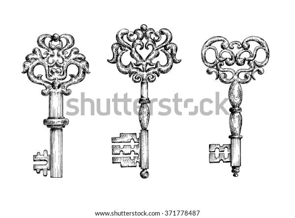 Vintage Keys Sketch Icons Tattoo Medieval Stock Vector (Royalty Free ...