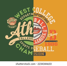 Vintage kid college athletic department patchwork cute vector artwork for children wear  t shirt grunge effect in separate layer