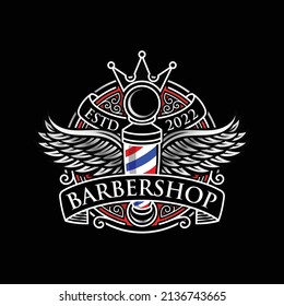 Vintage king barbershop vector logo and label template