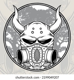 Vintage King Demon with Gas Mask. Premium vector