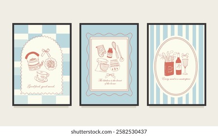 Vintage Kitchen Artworks Decor Design Poster Set.  Retro inspired Poster. Perfect for wall art, recipe cards, or cookbook covers. 