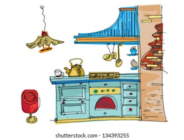 vintage kitchen - cartoon