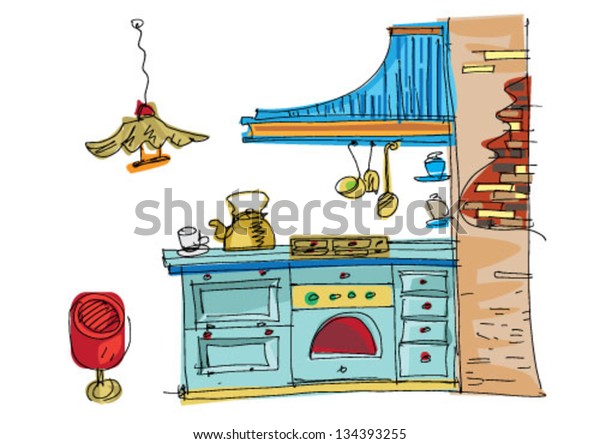 Vintage Kitchen Cartoon Stock Vector Royalty Free 134393255