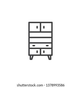 Vintage kitchen cupboard line icon. linear style sign for mobile concept and web design. Cupboard with drawers outline vector icon. Symbol, logo illustration. Pixel perfect vector graphics