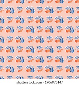 Vintage Kitchen Geometric Hand Drawn Berry Pattern. Seamless Vector Floral Background. Linocut Retro Design. Vintage Kitchen. Kitchen Wear, Home Decor, Gift Wrap. Vector EPS 10 Tile.