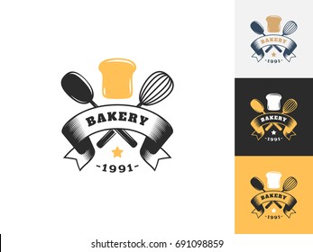 Vintage kitchen logo design template. Vector logotype elements, Icons, Symbols, Retro Labels, Badges and Silhouettes. Vector illustration