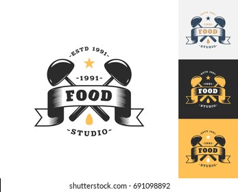 Vintage kitchen logo design template. Vector logotype elements, Icons, Symbols, Retro Labels, Badges and Silhouettes. Vector illustration