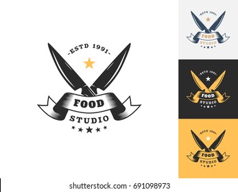 Vintage kitchen logo design template. Vector logotype elements, Icons, Symbols, Retro Labels, Badges and Silhouettes. Vector illustration