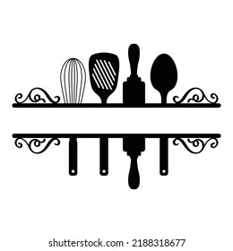 Vintage kitchen split monogram vector cartoon illustration