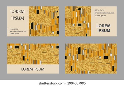 Vintage klimt business card set. Retro design of temlpates.Geometric ornamental forms of address. EPS 10 Vector backgrounds