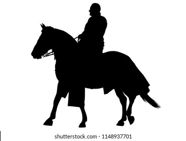 Vintage knight on horseback on a white background