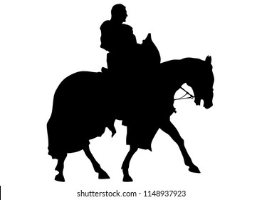 Vintage knight on horseback on a white background