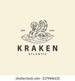 Vintage kraken octopus logo design illustration