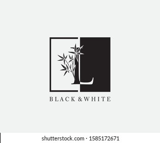 Vintage L Letter Bamboo Logo. Black and White L With Bamboo Leaves Shape design perfect for fashion, Jewelry, Beauty Salon, Cosmetics, Spa, Hotel and Restaurant Logo. 