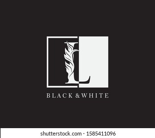 Vintage L Letter Leaves Logo. Black and White L With Classy Leaves Shape design perfect for fashion, Jewelry, Beauty Salon, Cosmetics, Spa, Hotel and Restaurant Logo. 