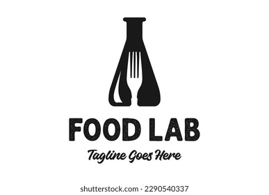 Vintage Lab Glass Tube with Fork for Food Lab Research Science Logo Design