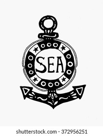 Vintage label with an anchor and life buoy