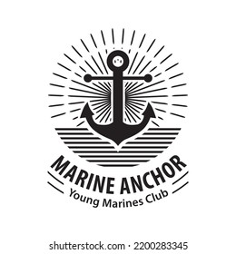 Vintage label with anchor and slogan, Vector illustration, anchor icon on black background, Simple shape for logo design, emblem, symbol, sign, badge, label, stamp, t-shirt design